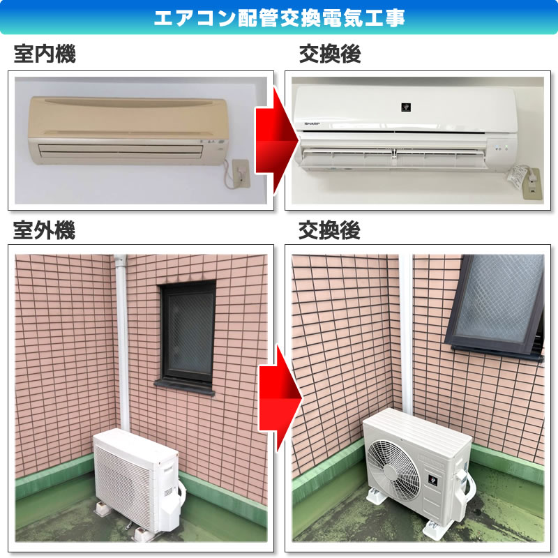 エアコン配管交換電気工事（既設機種：ダイキンエアコンS22CTES-W→交換機種：シャープ　プラズマクラスター　AY-N22N-W）（神奈川県川崎市多摩区）