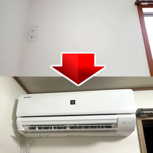 エアコン配管交換電気工事 室外機ベランダ床置き（神奈川県川崎市高津区）
